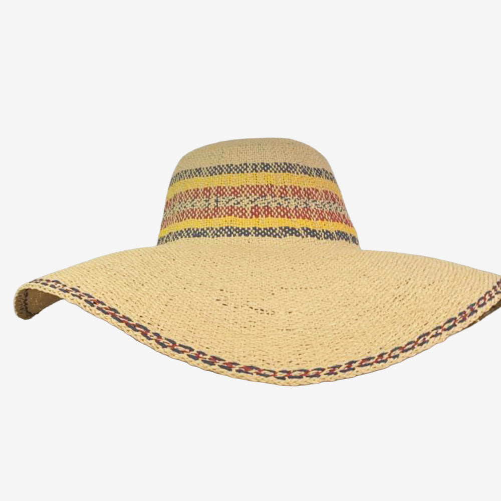 Poppi Wide Brim Paper Capeline Hat red trim