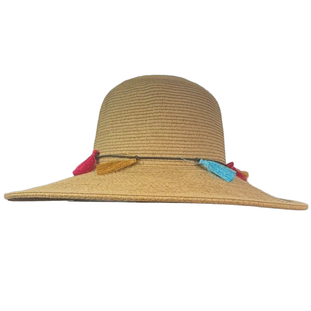 Poppi Paper Braid Wide Brim Hat with Tassels