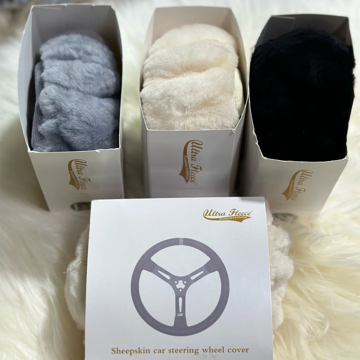 Sheepskin car steering wheel cover