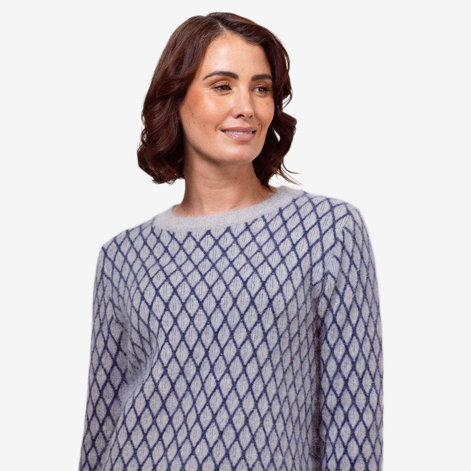 See Saw Angora Blend Lattice Sweater navy