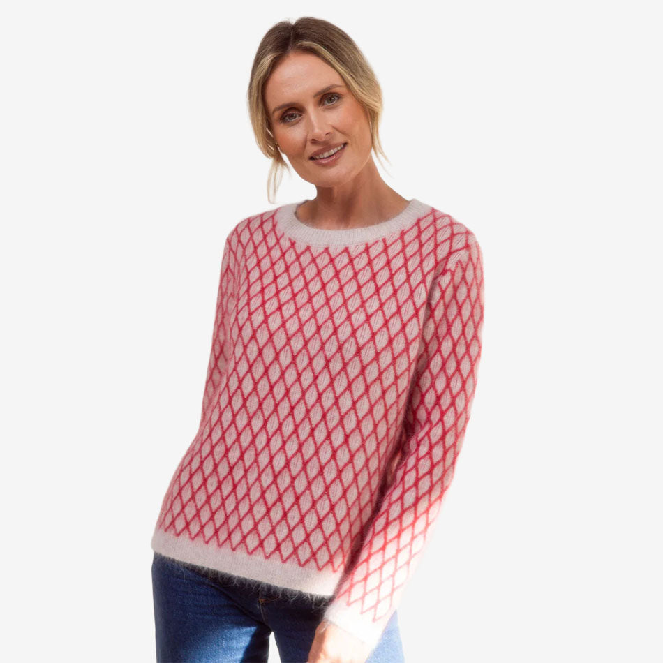 See Saw Angora Blend Lattice Sweater red