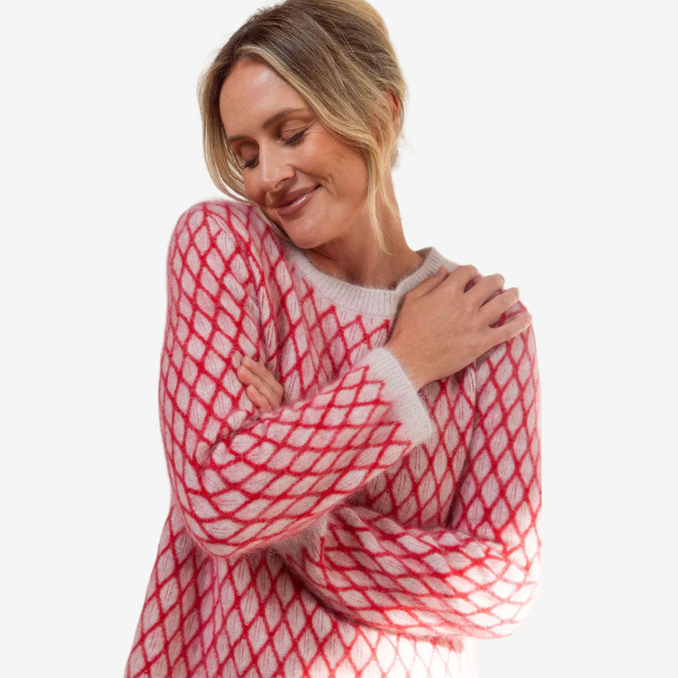 See Saw Angora Blend Lattice Sweater red