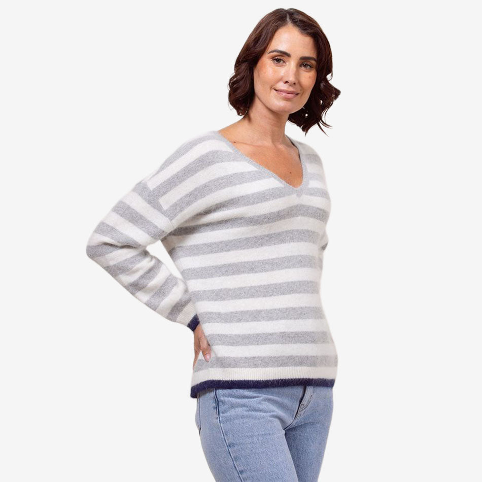 See Saw Angora Blend Stripe V-Neck