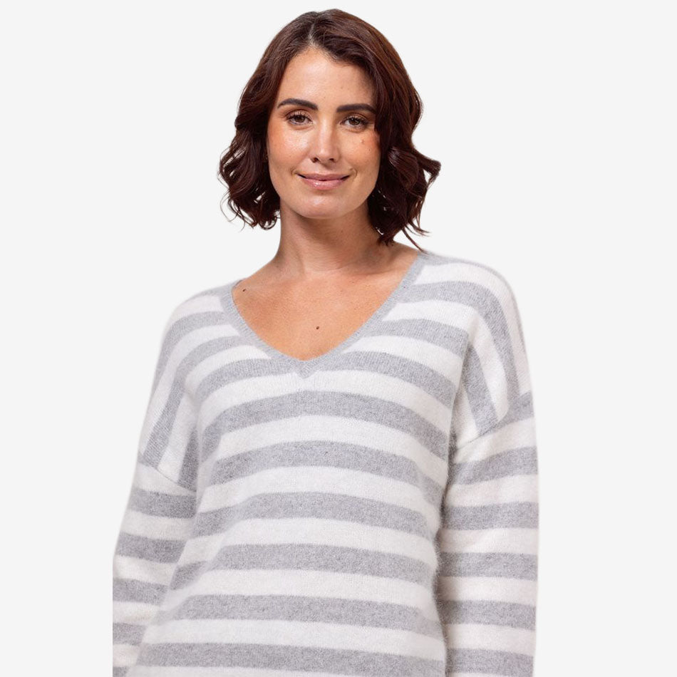 See Saw Angora Blend Stripe V-Neck