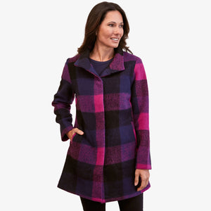 See Saw Brushed Wool Blend Plaid Coat