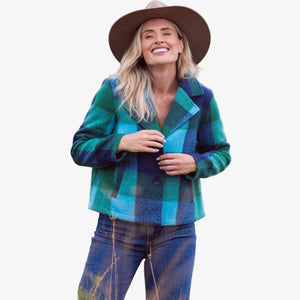 See Saw Brushed Wool Blend Plaid Jacket