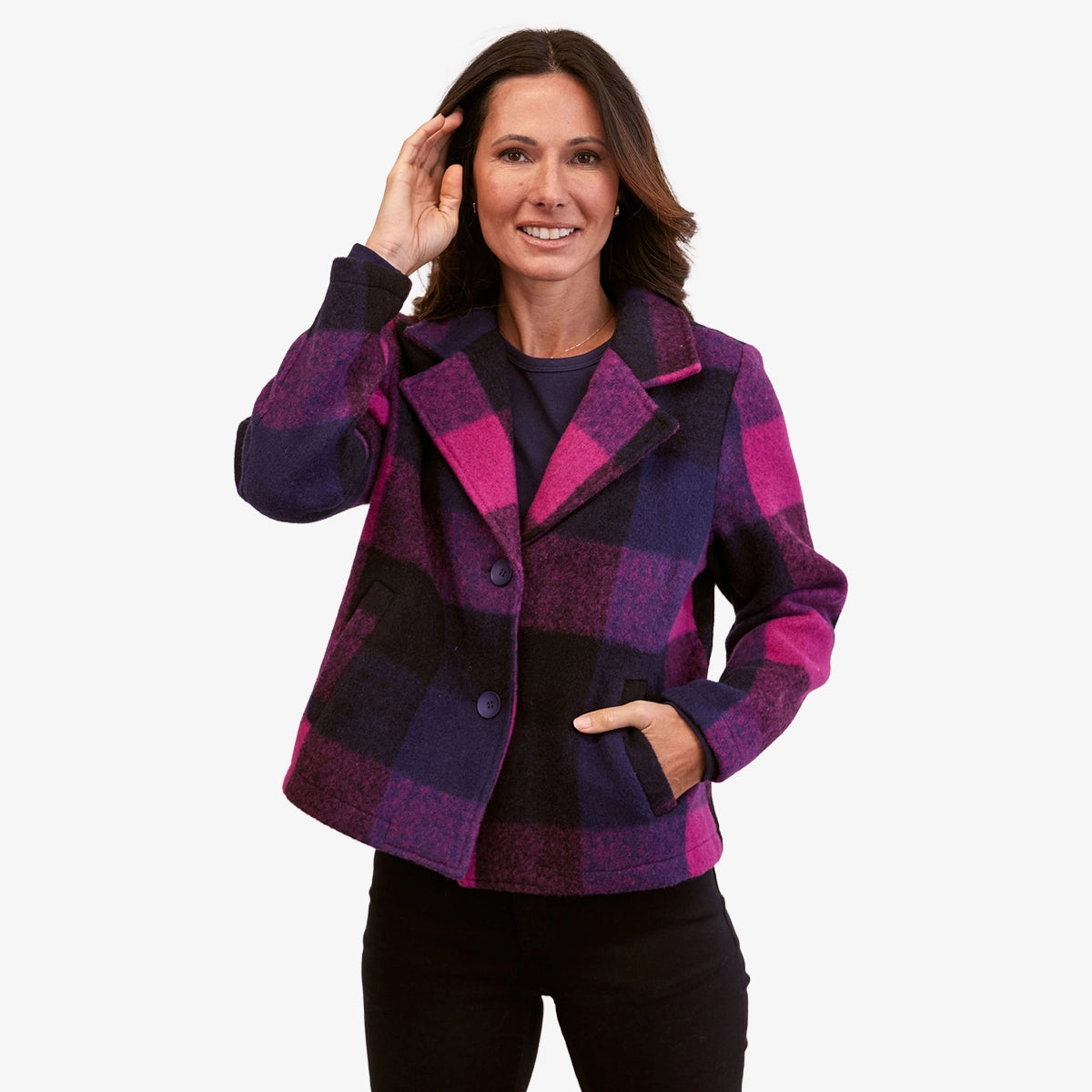 See Saw Brushed Wool Blend Plaid Jacket