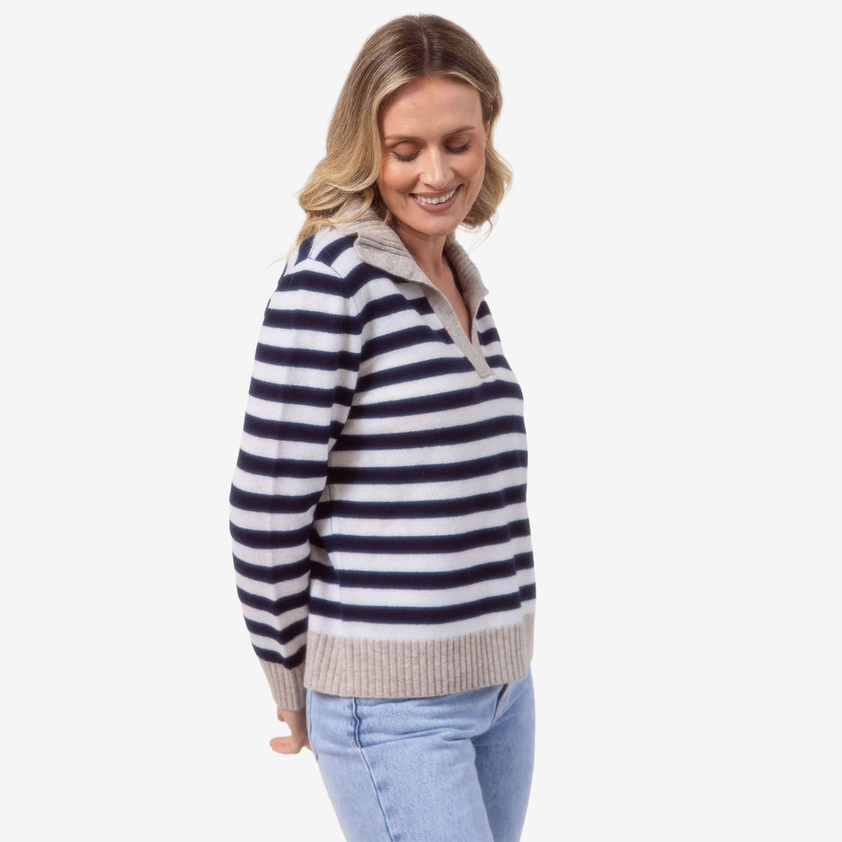 See Saw Ribbed Collar Stripe Sweater