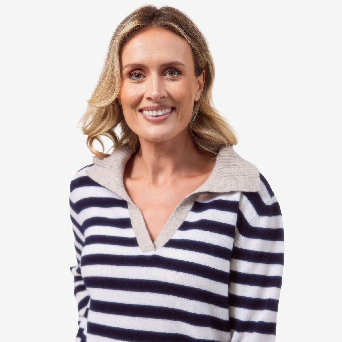 See Saw Ribbed Collar Stripe Sweater