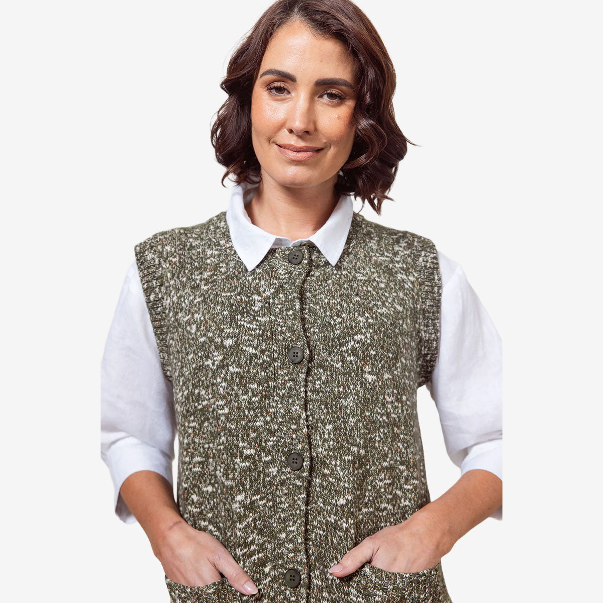 See Saw Round Neck Speckled Vest khaki