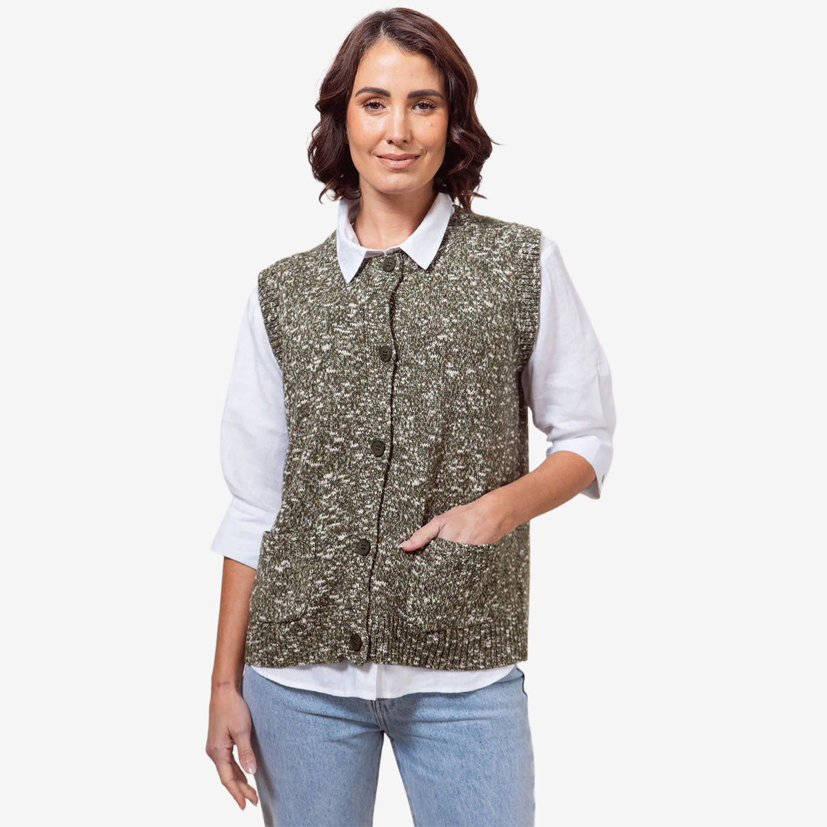 See Saw Round Neck Speckled Vest khaki