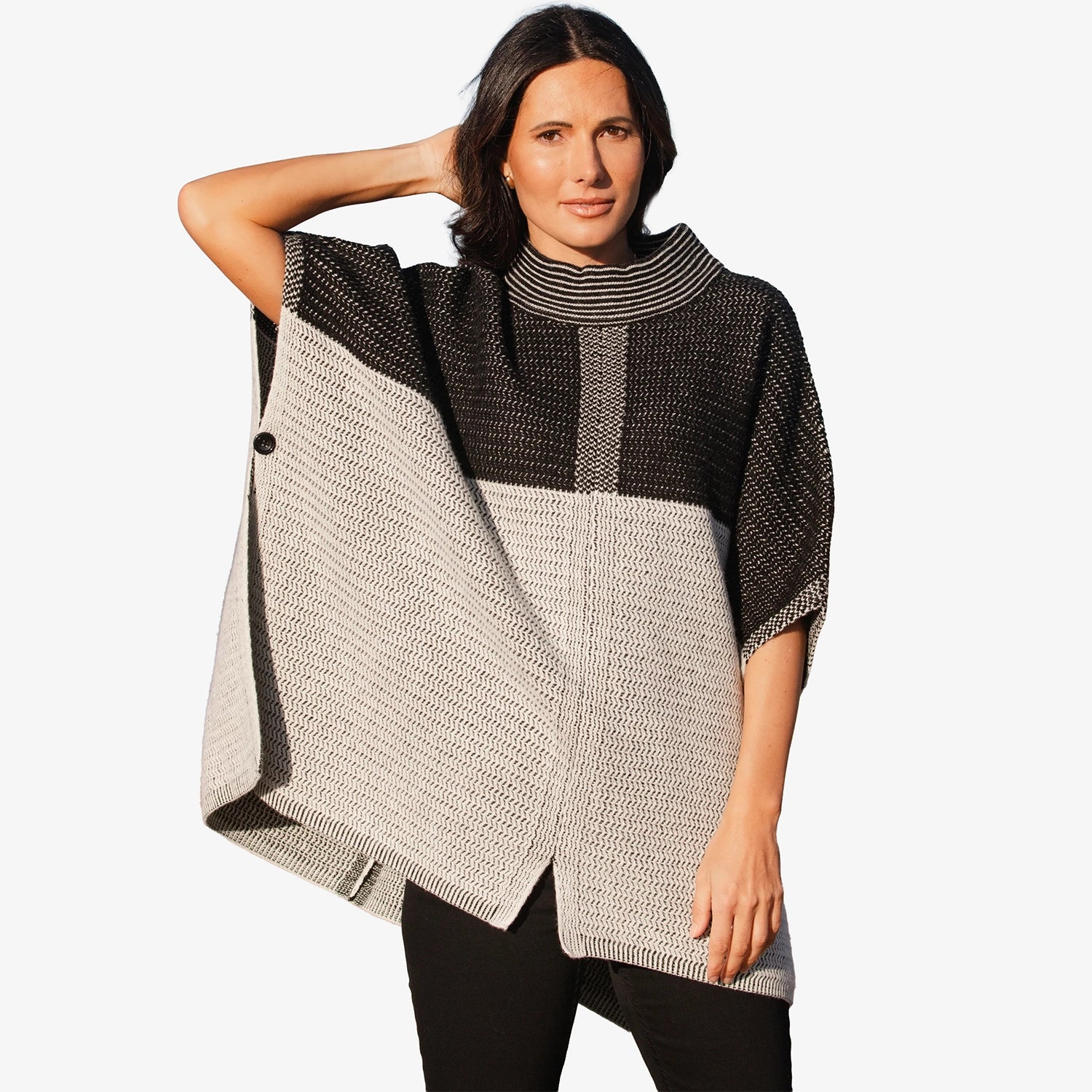 See Saw Wool Blend Jacquard Poncho