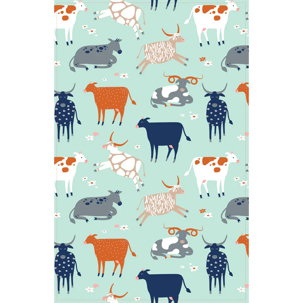 TEA TOWEL GREEN COWS