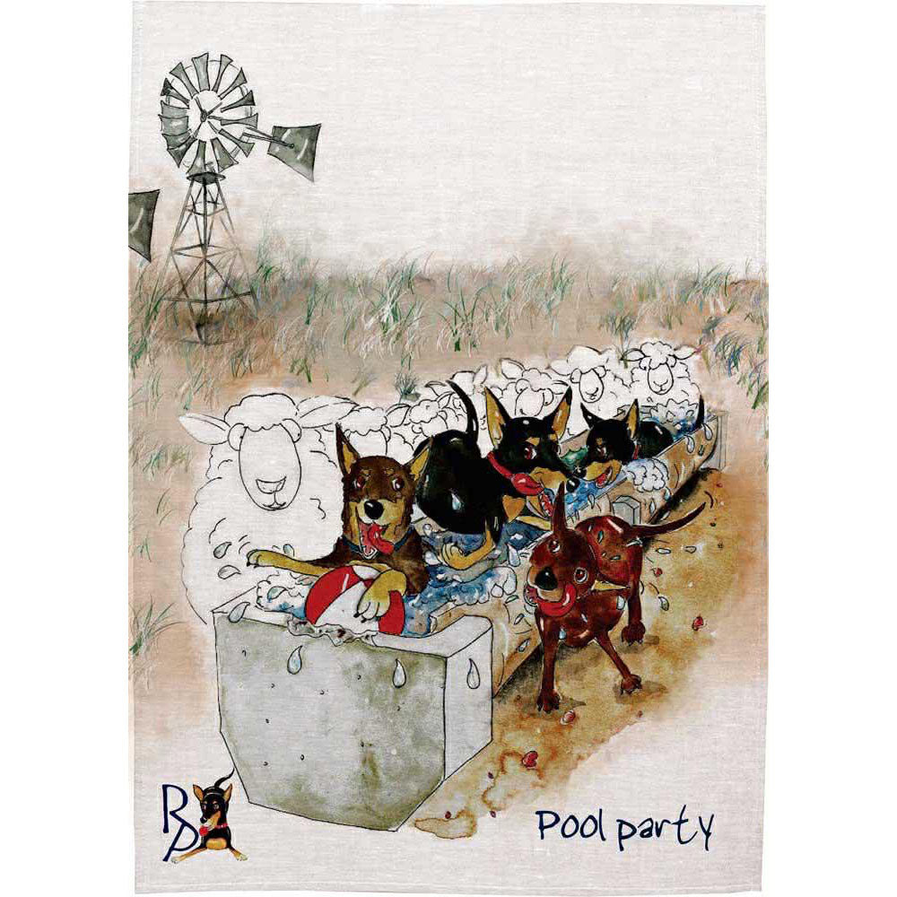 Tea Towel “Pool Party” – Australian-Made Cotton