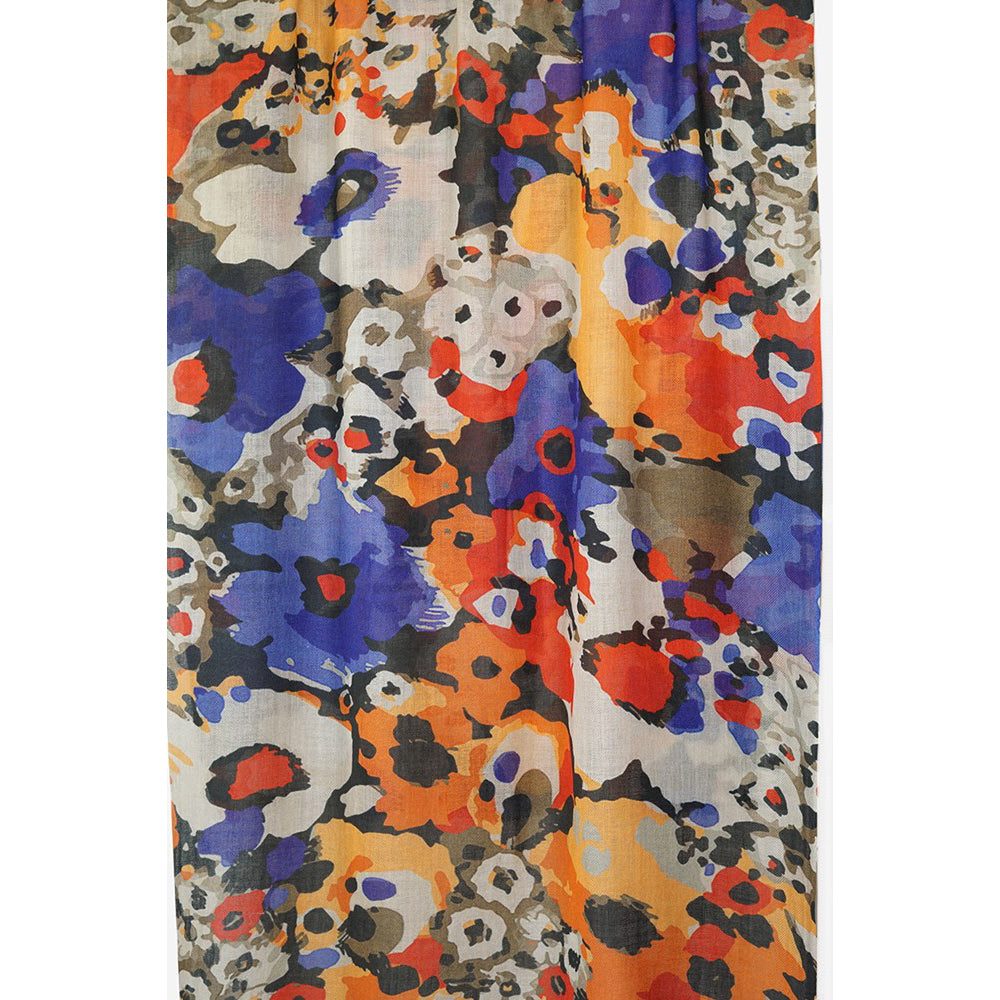 Tradition Textiles Pure Wool Scarf floral shapes closeup
