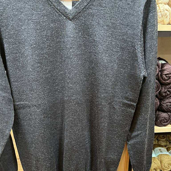Ansett Extra Fine Merino Wool Vee Neck Jumper - charcoal