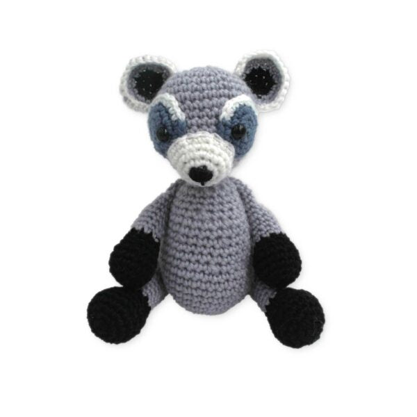 DW3NWUCC 2-Piece Raccoon Crochet Starter Kit For Beginners - DIY Craft With Video Tutorials, Includes Hook, Yarn & Supplies (Grey/Tangerine)