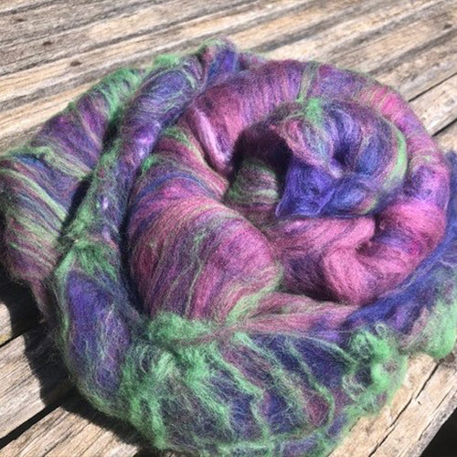 Hand Dyed Wool Batts 100g - purple, blues, green