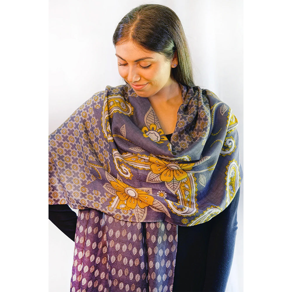 Tradition Textiles Pure Wool Scarf pansy leaves