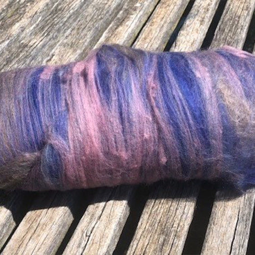 Hand Dyed Wool Batts 100g - pink, purple, brown