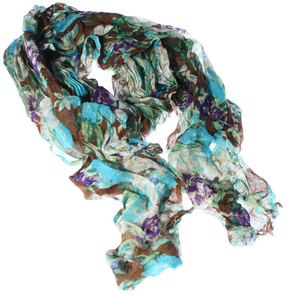 Sheer Bliss Crinkle Floral Scarf - Aqua
