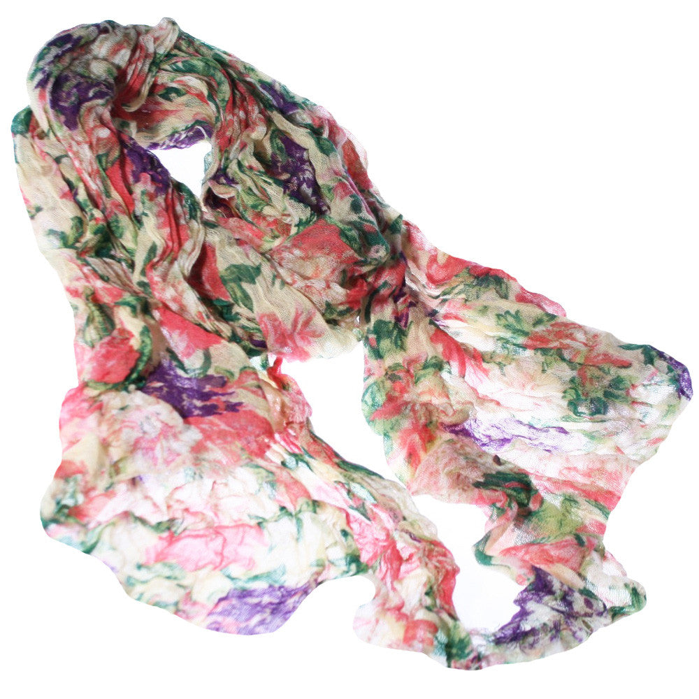 Sheer Bliss Crinkle Floral Scarf - Coral