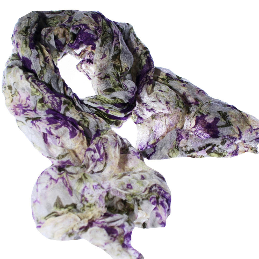 Sheer Bliss Crinkle Floral Scarf - Purple