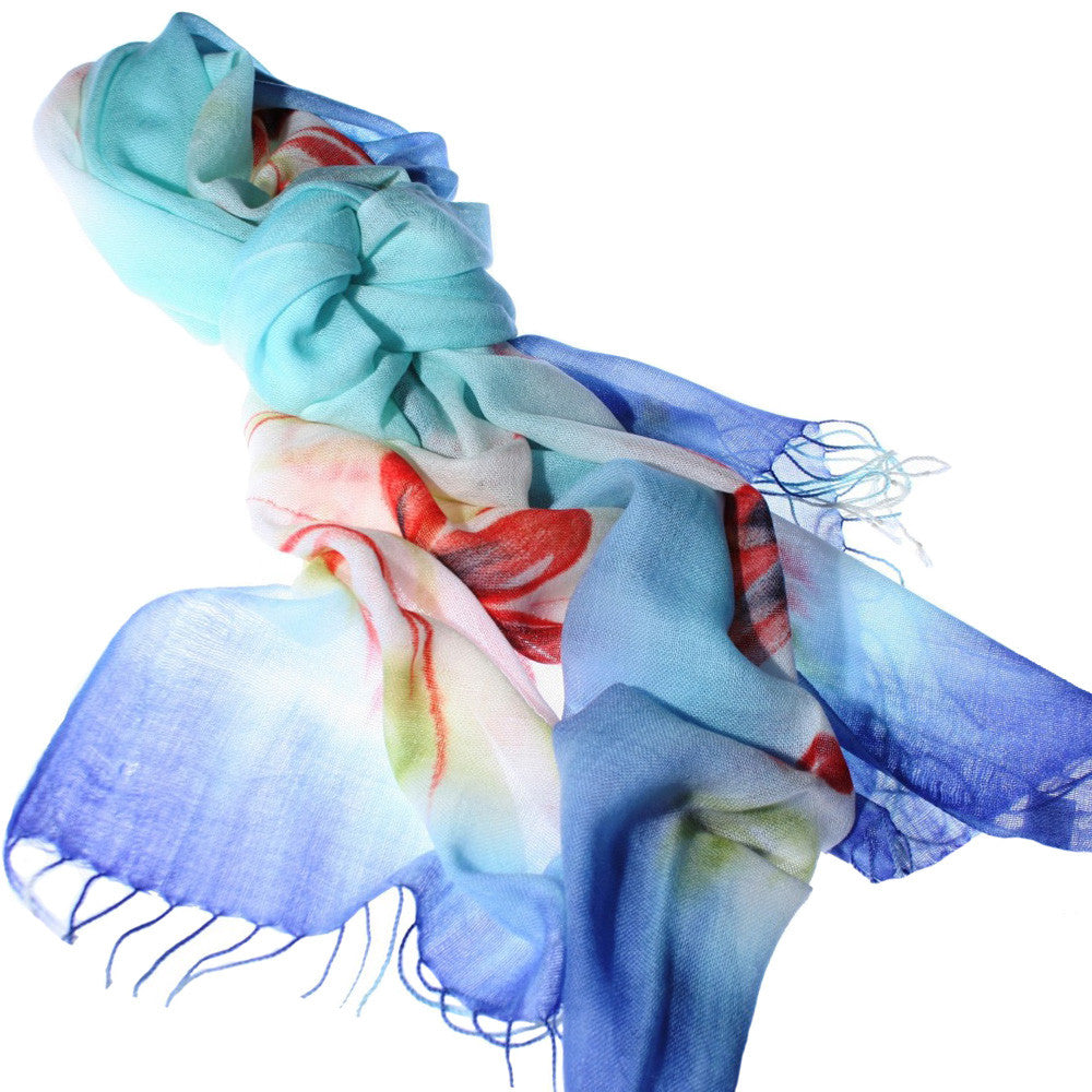 Sheer Bliss Hand Painted Scarf - Blue
