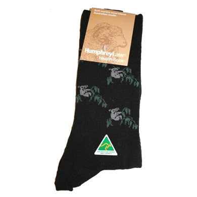 Humphrey Law Health Sock - Tourist Patterns - Koala Black