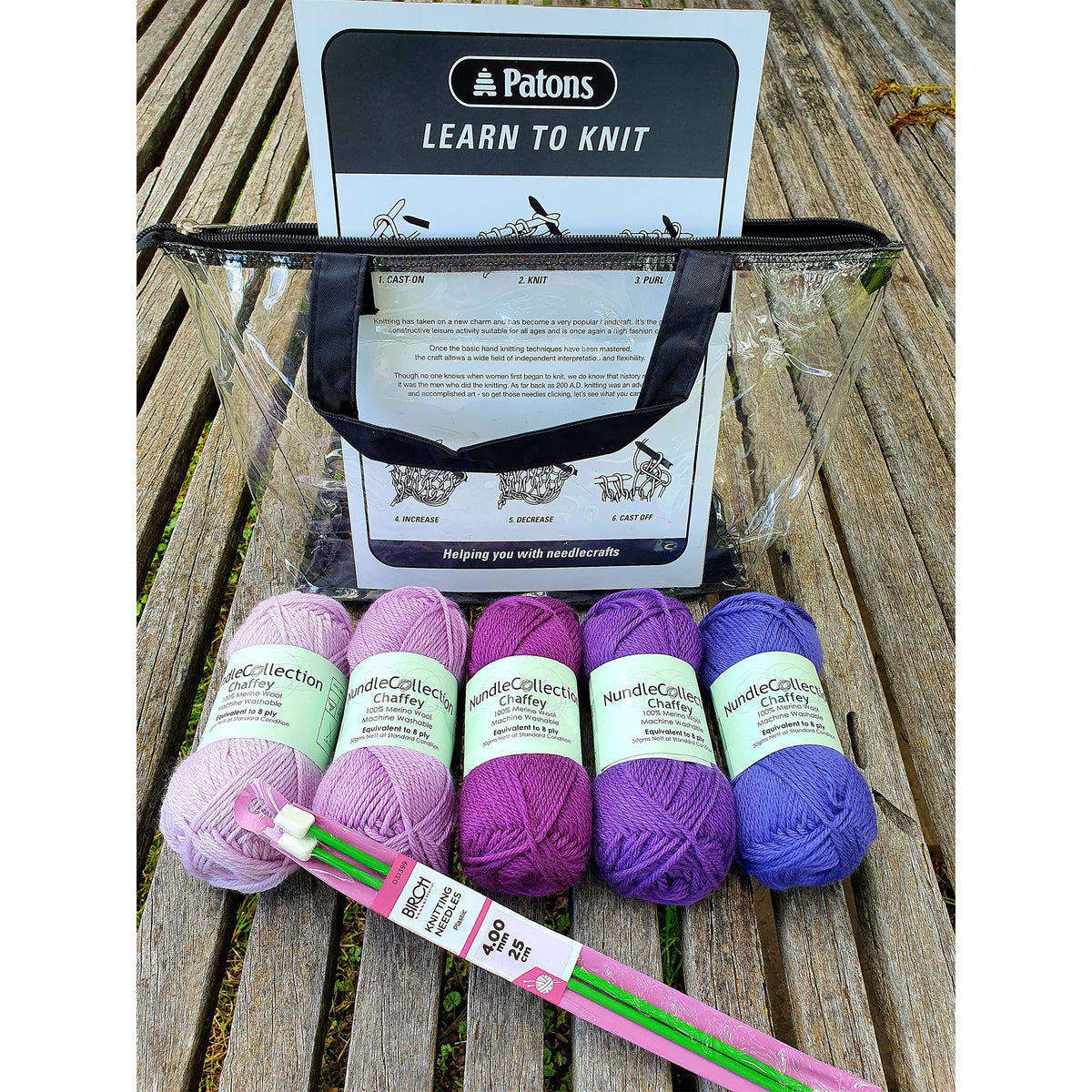 Nundle Woollen Mill Learn to Knit Kit Purple Passion