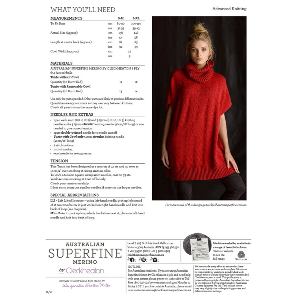 Mock Cable Tunic Pattern by Cleckheaton (441)