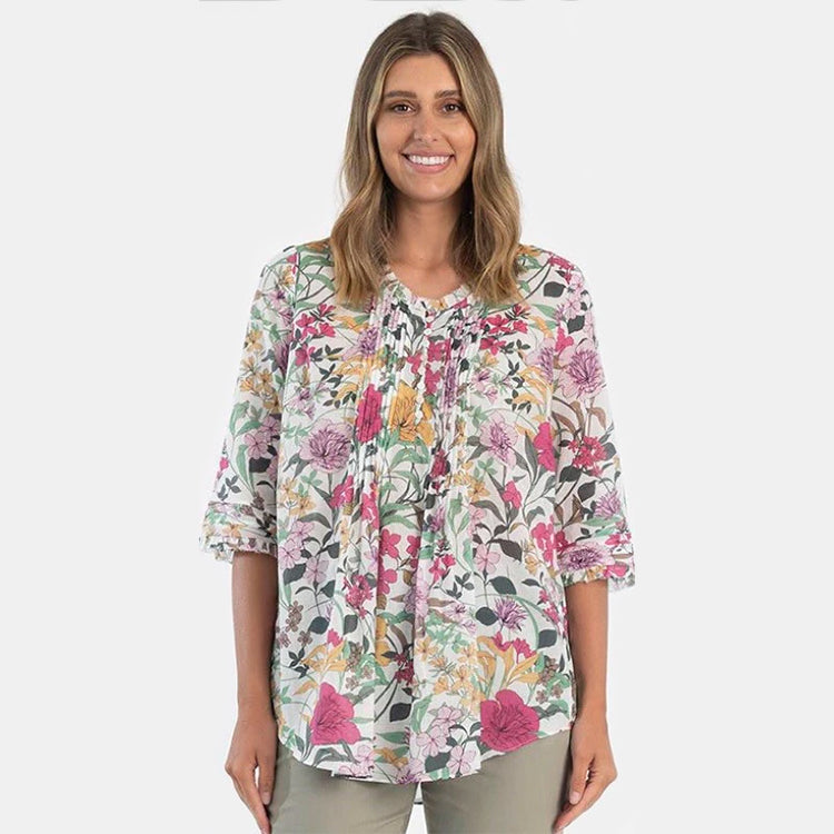 Maglia Pintuck 3/4 Sleeve Shirt floral