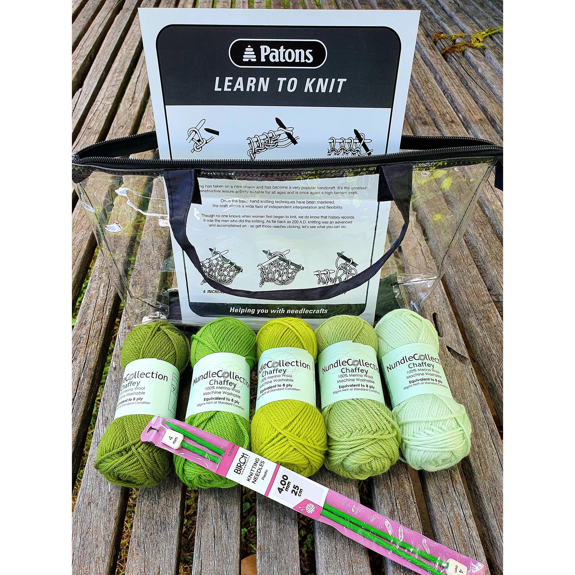 Nundle Woollen Mill Learn to Knit Kit Glorious Green