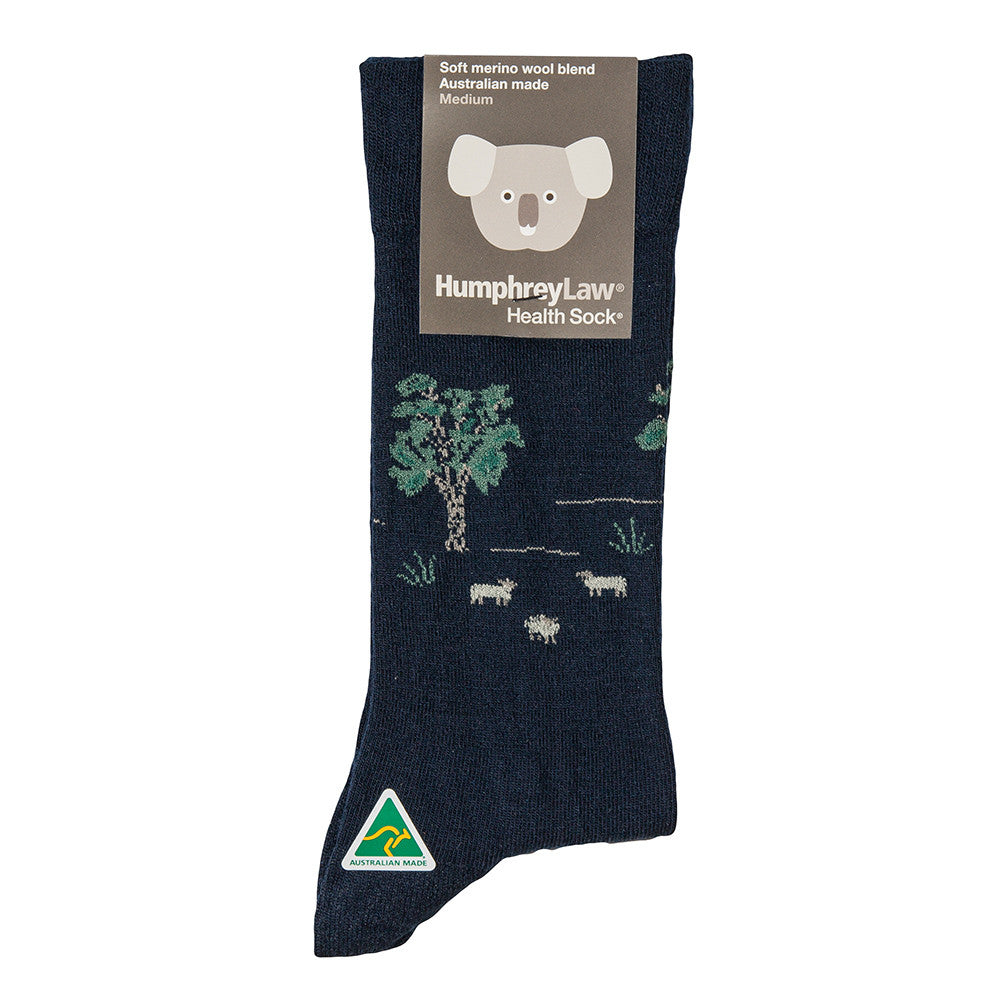 Humphrey Law Health Sock - Tourist Patterns - Sheep Navy