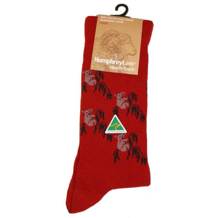 Humphrey Law Health Sock - Tourist Patterns - Koala Red