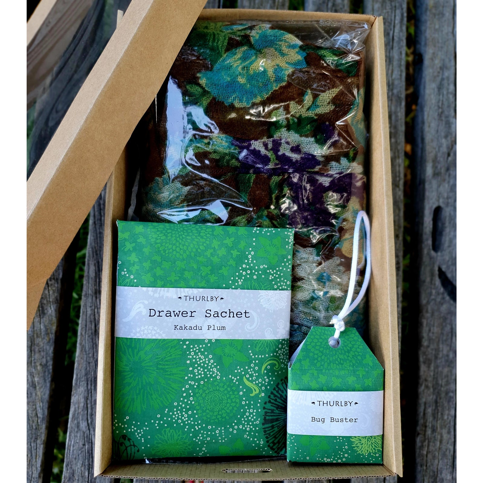 SHEER BLISS GIFT BOX - AQUA & BROWN SCARF