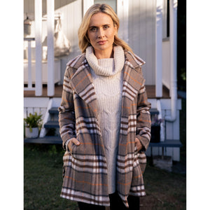 See Saw Brushed Wool Check Coat chocolate combo