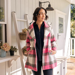 See Saw Brushed Wool Check Coat pink combo