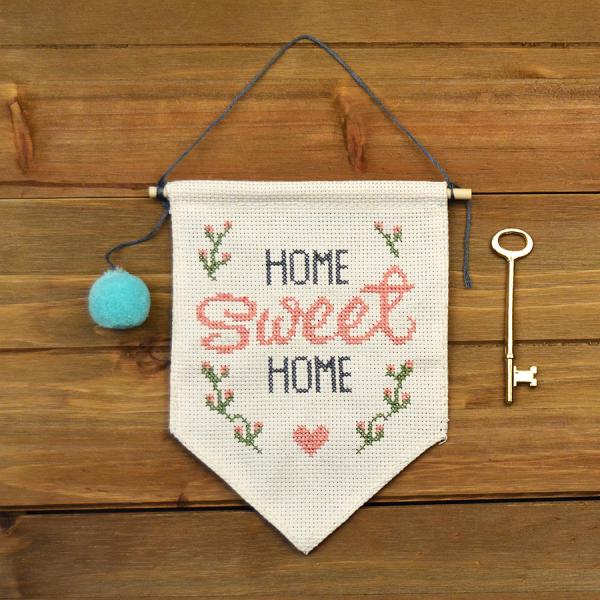 Cross Stitch Wall Flag Kit - Home Sweet Home